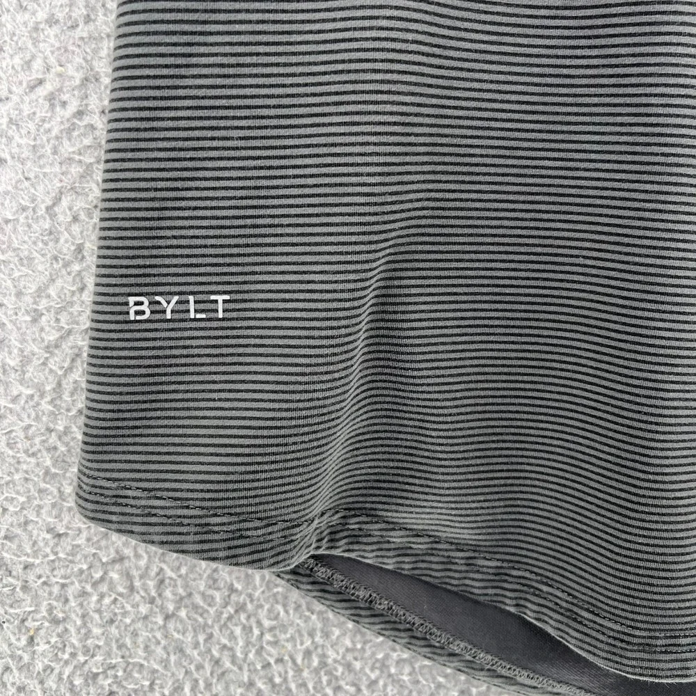 Bylt Shirt Mens Large Gray Drop Cut Lux Tee Short Sleeve‎ Stretch Stripes